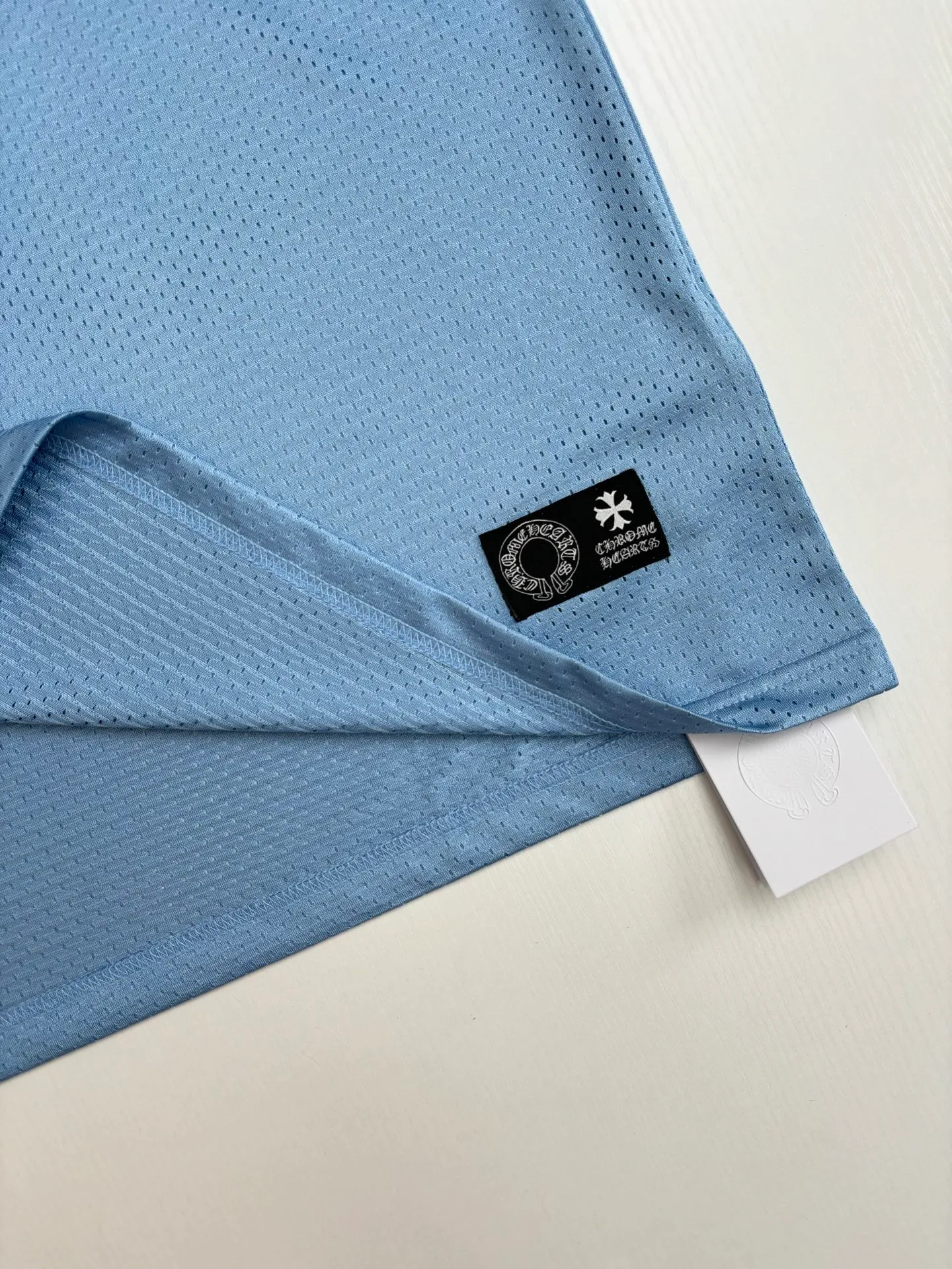 P260 Chrome Heart*/Ch Chrome Heart 25SS mesh glitter blue ice hockey jersey short-sleeved. The fabric is made of high-density 100D bird's eye cloth. Double-sided mesh positioning is very time-consuming. The cost of labor loss is very high. It is not a single-layer thin transparent bottom junk product on the market. Same style for men and women. OS version Size: S/M/L